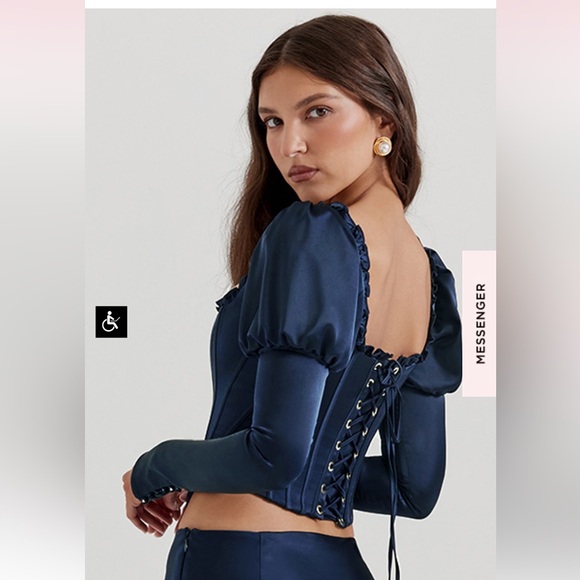 NWOT House of CB Dana Navy Puff Sleeve Corset - Picture 4 of 13